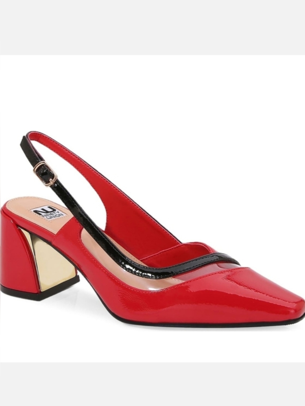 Sizes 4 To 14 Red Comfy Slingback Block 2.5" Heels Black Trim Accent